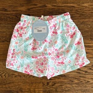 Little English Pink and White Floral Swim Trunks